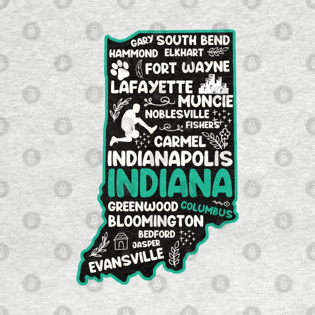 Columbus Indiana cute map Indianapolis, Fort Wayne, Evansville, Carmel, South Bend, Fishers, Bloomington, by BoogieCreates